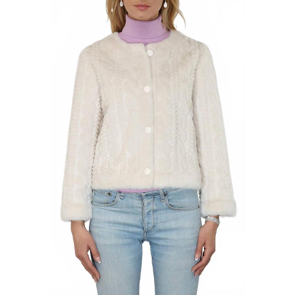 NEW METRIC KNITS cable pattern faux fur jacket in creme